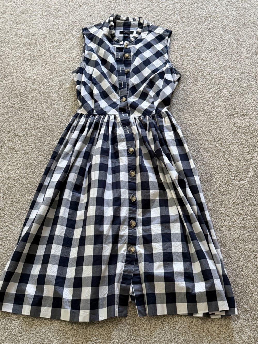 J. Crew Navy & White Gingham Button-Front Sleeveless Midi Dress - Picture 2 of 3